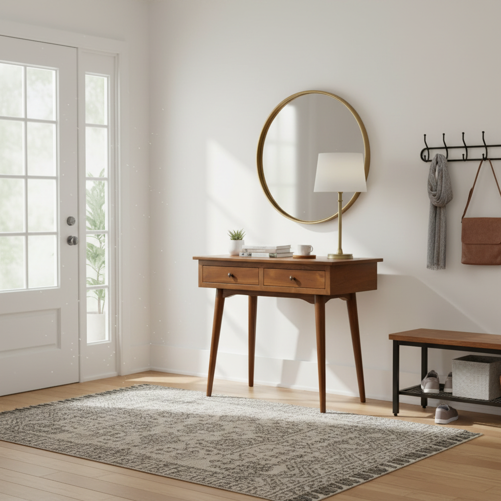 Console 2 tiroirs en bois massif Châtaignier 89 cm