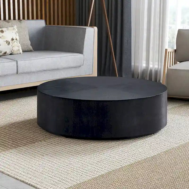 Table basse ronde sur pied, noyer/noir – Style moderne, 1 à 2 personnes