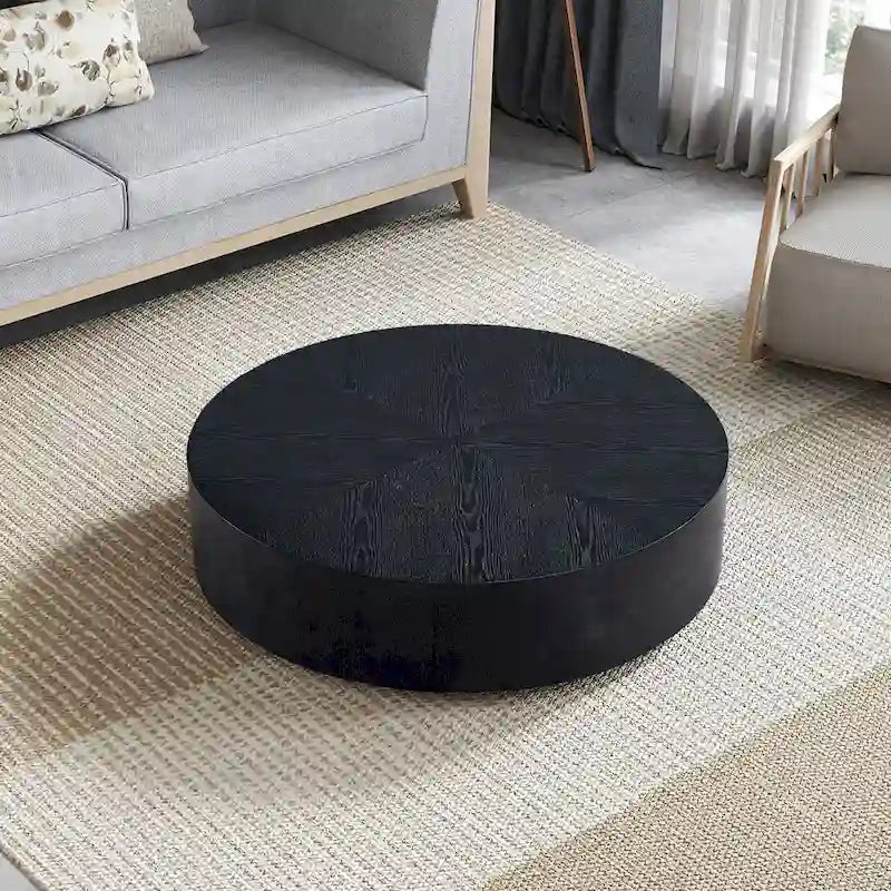 Table basse ronde sur pied, noyer/noir – Style moderne, 1 à 2 personnes