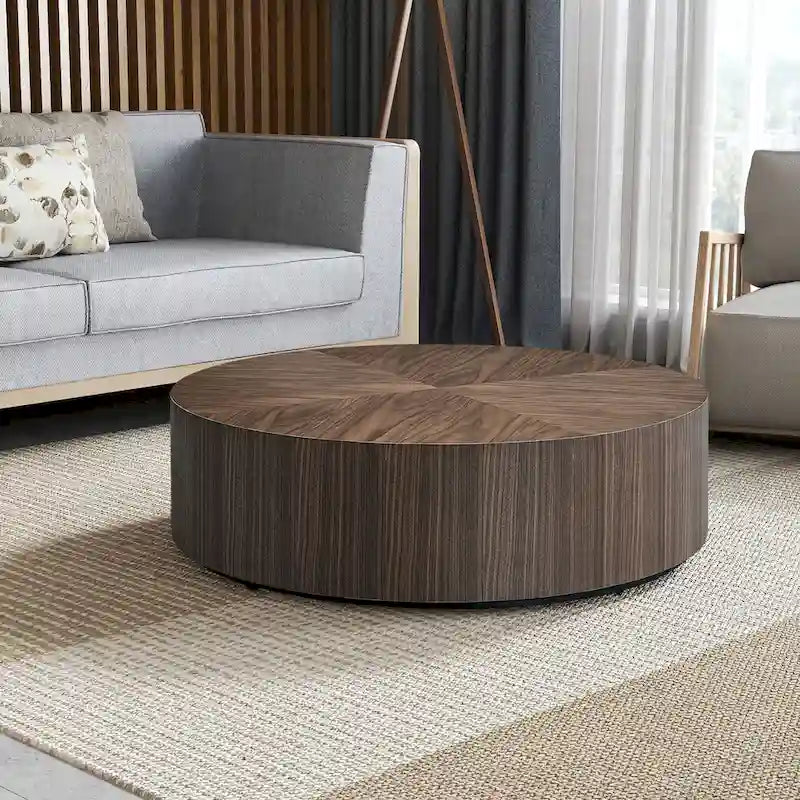 Table basse ronde sur pied, noyer/noir – Style moderne, 1 à 2 personnes