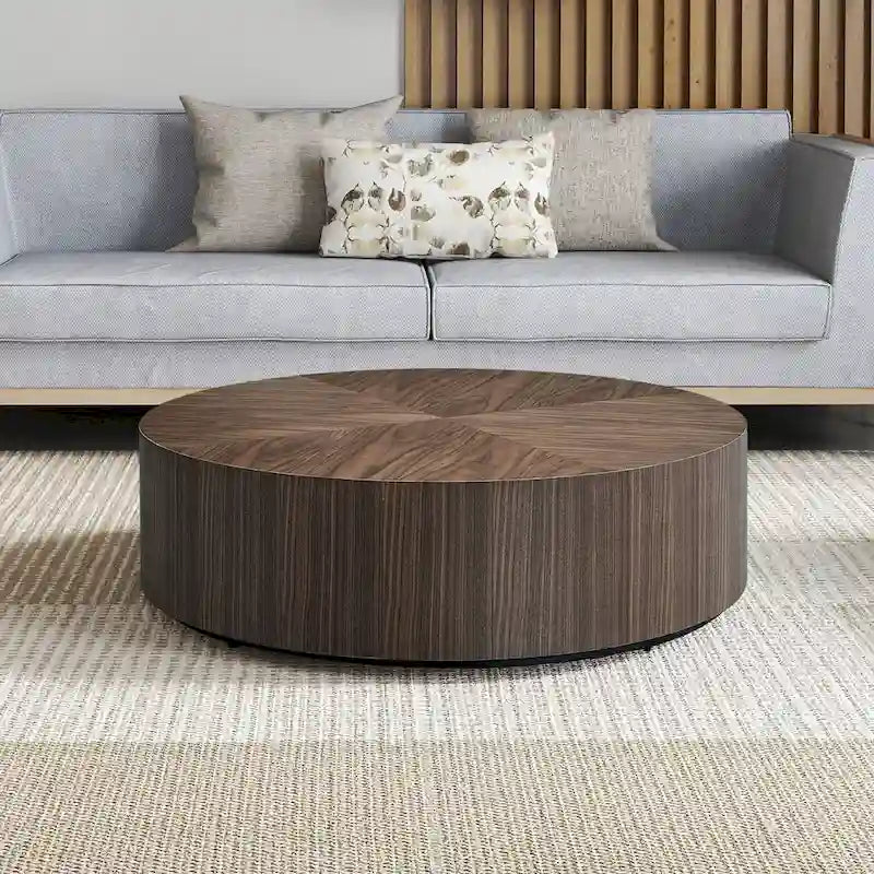 Table basse ronde sur pied, noyer/noir – Style moderne, 1 à 2 personnes