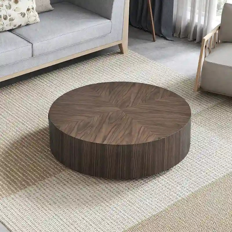 Table basse ronde sur pied, noyer/noir – Style moderne, 1 à 2 personnes