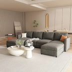 Canapé-lit d'angle modulable en U gris / blanc antique avec rangement – Style moderne, 6 places