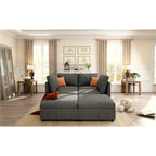 Canapé-lit d'angle modulable en U gris / blanc antique avec rangement – Style moderne, 6 places