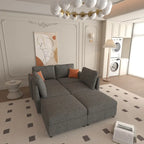Canapé-lit d'angle modulable en U gris / blanc antique avec rangement – Style moderne, 6 places