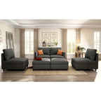 Canapé-lit d'angle modulable en U gris / blanc antique avec rangement – Style moderne, 6 places