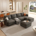 Canapé-lit d'angle modulable en U gris / blanc antique avec rangement – Style moderne, 6 places
