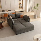 Canapé-lit d'angle modulable en U gris / blanc antique avec rangement – Style moderne, 6 places