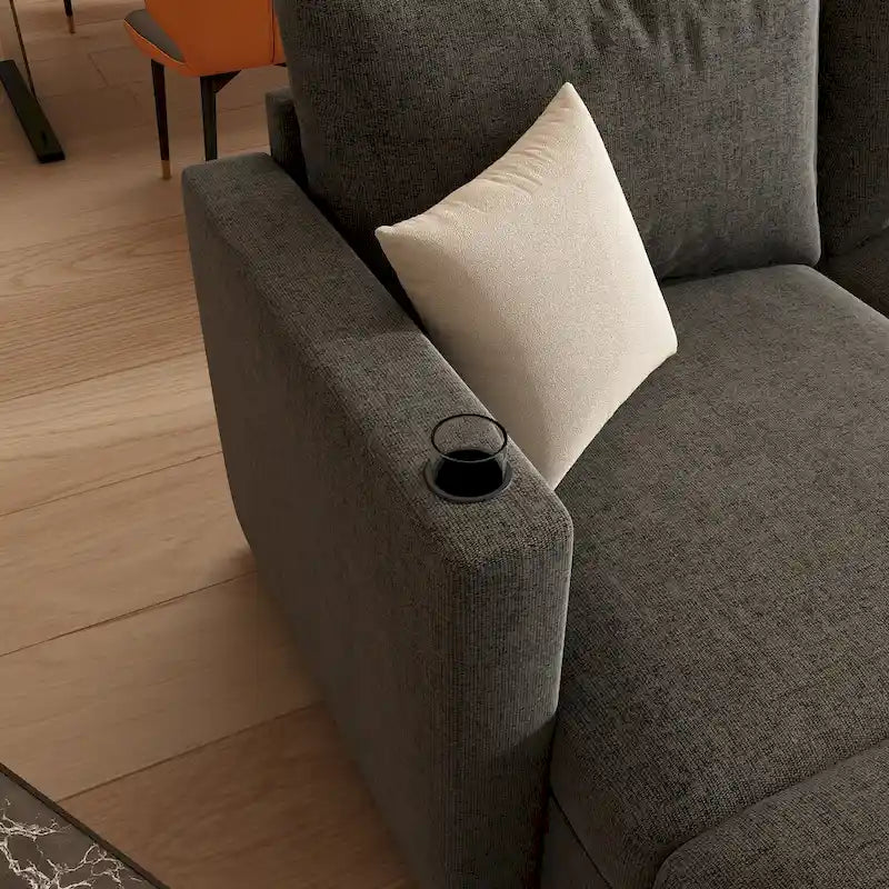 Canapé-lit d'angle modulable en U gris / blanc antique avec rangement – Style moderne, 6 places