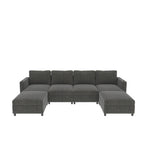 Canapé-lit d'angle modulable en U gris / blanc antique avec rangement – Style moderne, 6 places