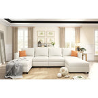 Canapé-lit d'angle modulable en U gris / blanc antique avec rangement – Style moderne, 6 places