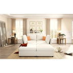 Canapé-lit d'angle modulable en U gris / blanc antique avec rangement – Style moderne, 6 places