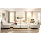 Canapé-lit d'angle modulable en U gris / blanc antique avec rangement – Style moderne, 6 places
