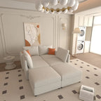 Canapé-lit d'angle modulable en U gris / blanc antique avec rangement – Style moderne, 6 places
