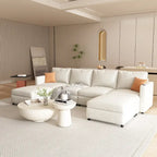 Canapé-lit d'angle modulable en U gris / blanc antique avec rangement – Style moderne, 6 places