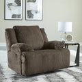 Fauteuil inclinable à bascule en velours côtelé marron/gris avec languette et coussins décoratifs – 1 place