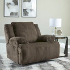 Fauteuil inclinable à bascule en velours côtelé marron/gris avec languette et coussins décoratifs – 1 place