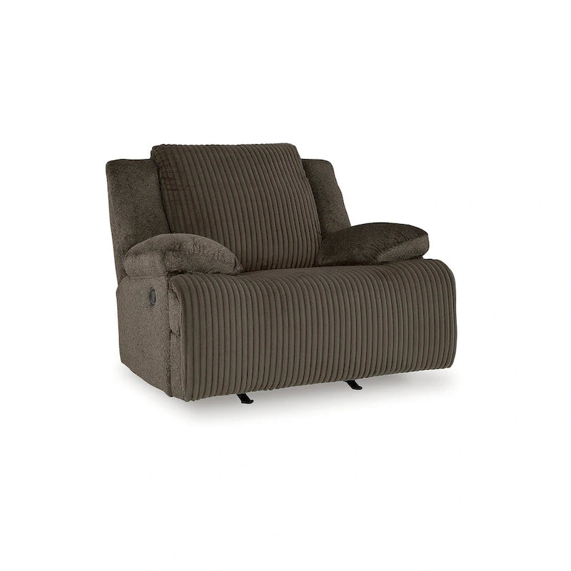 Fauteuil inclinable à bascule en velours côtelé marron/gris avec languette et coussins décoratifs – 1 place