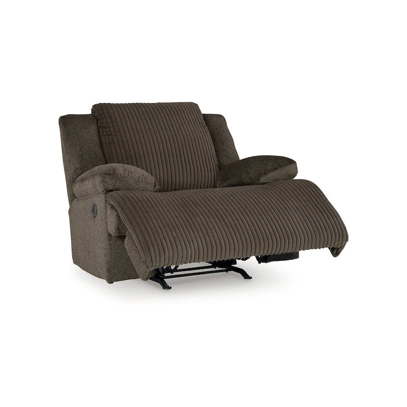 Fauteuil inclinable à bascule en velours côtelé marron/gris avec languette et coussins décoratifs – 1 place