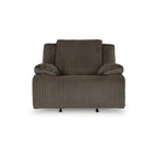 Fauteuil inclinable à bascule en velours côtelé marron/gris avec languette et coussins décoratifs – 1 place