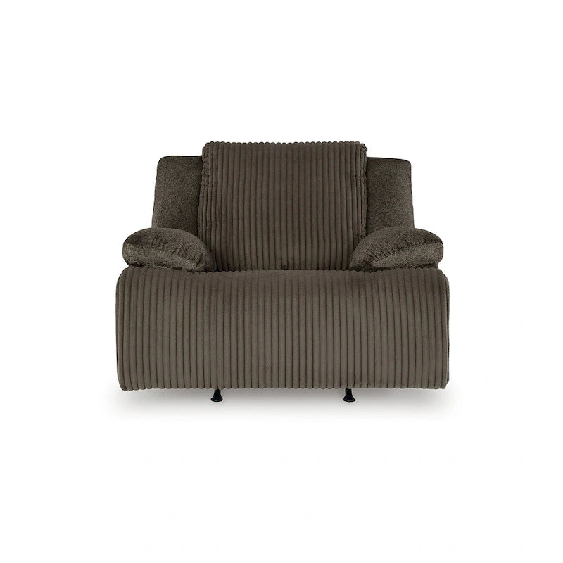 Fauteuil inclinable à bascule en velours côtelé marron/gris avec languette et coussins décoratifs – 1 place