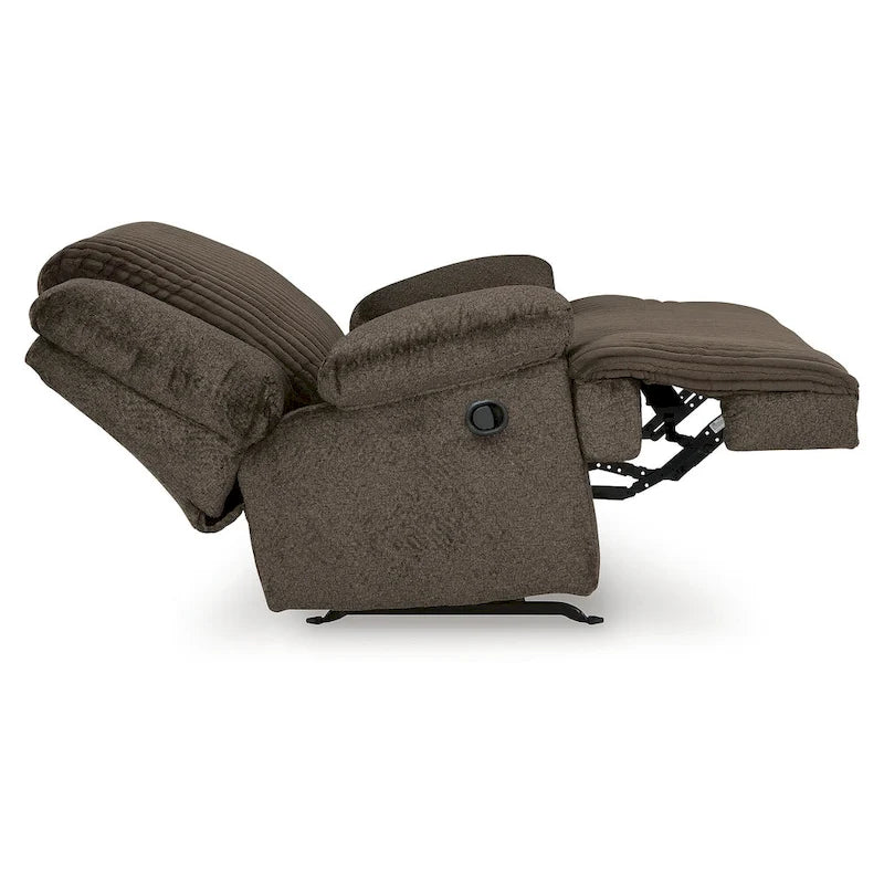Fauteuil inclinable à bascule en velours côtelé marron/gris avec languette et coussins décoratifs – 1 place