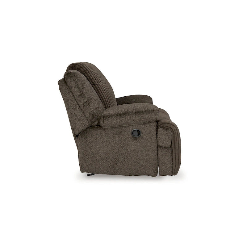 Fauteuil inclinable à bascule en velours côtelé marron/gris avec languette et coussins décoratifs – 1 place