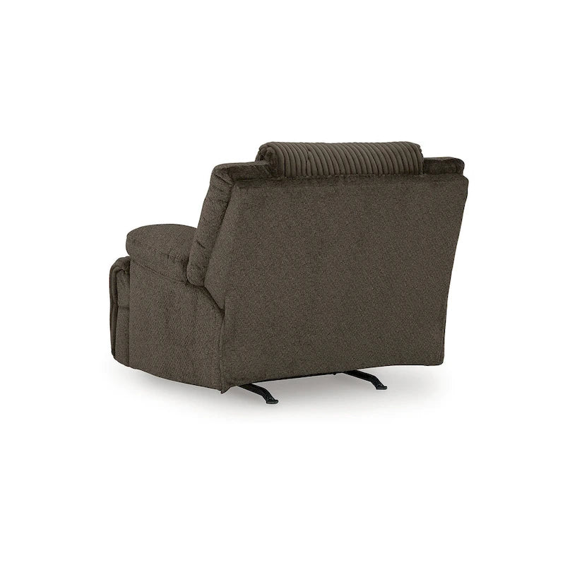 Fauteuil inclinable à bascule en velours côtelé marron/gris avec languette et coussins décoratifs – 1 place