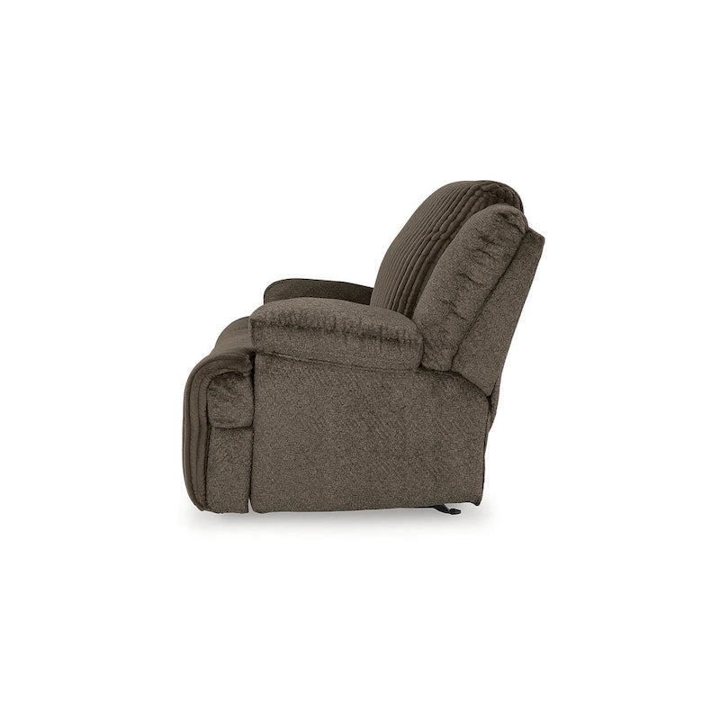 Fauteuil inclinable à bascule en velours côtelé marron/gris avec languette et coussins décoratifs – 1 place