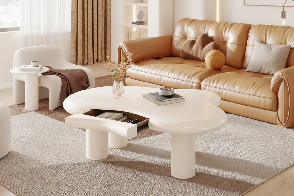 Modern Cute Cloud Coffee Table with Drawer for Living Room