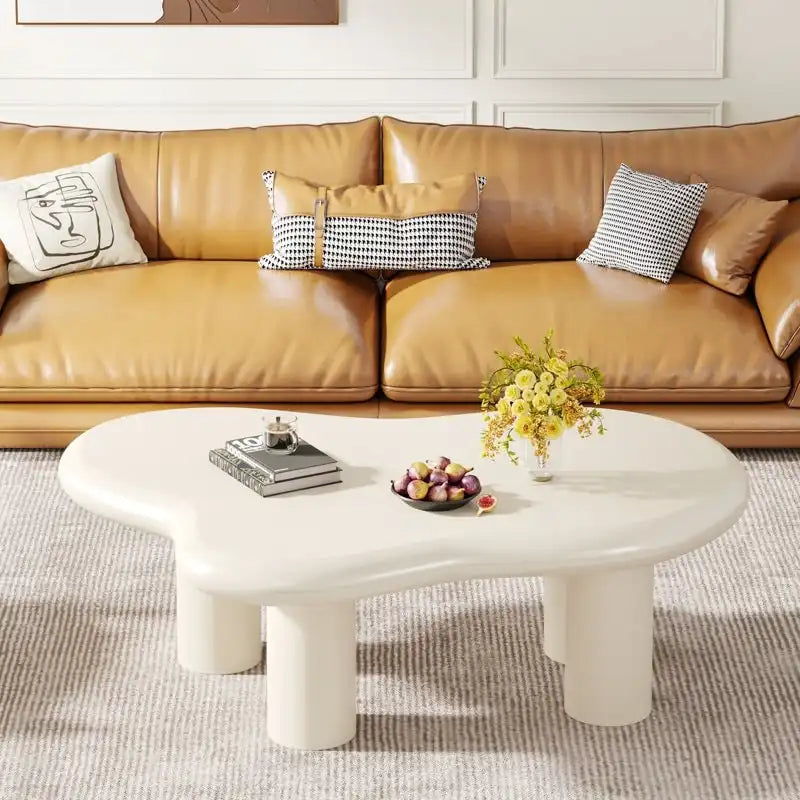 Table basse en forme de nuage blanc avec tiroir – Style moderne, pour 1 à 2 personnes