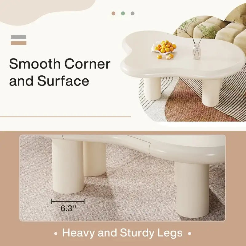 Table basse en forme de nuage blanc avec tiroir – Style moderne, pour 1 à 2 personnes