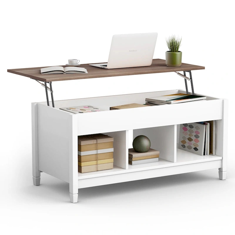 Table basse élévatrice blanche avec rangement dissimulé – Style moderne, pour 1 à 2 personnes