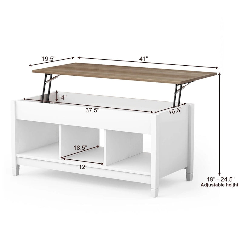 Table basse élévatrice blanche avec rangement dissimulé – Style moderne, pour 1 à 2 personnes