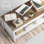 Table basse élévatrice blanche avec rangement dissimulé – Style moderne, pour 1 à 2 personnes