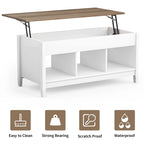 Table basse élévatrice blanche avec rangement dissimulé – Style moderne, pour 1 à 2 personnes