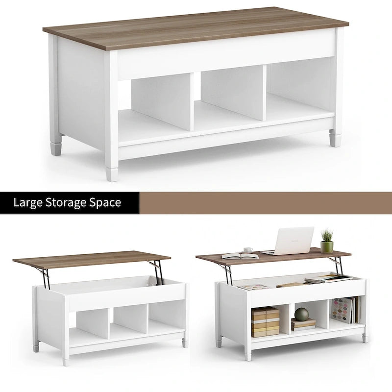 Table basse élévatrice blanche avec rangement dissimulé – Style moderne, pour 1 à 2 personnes