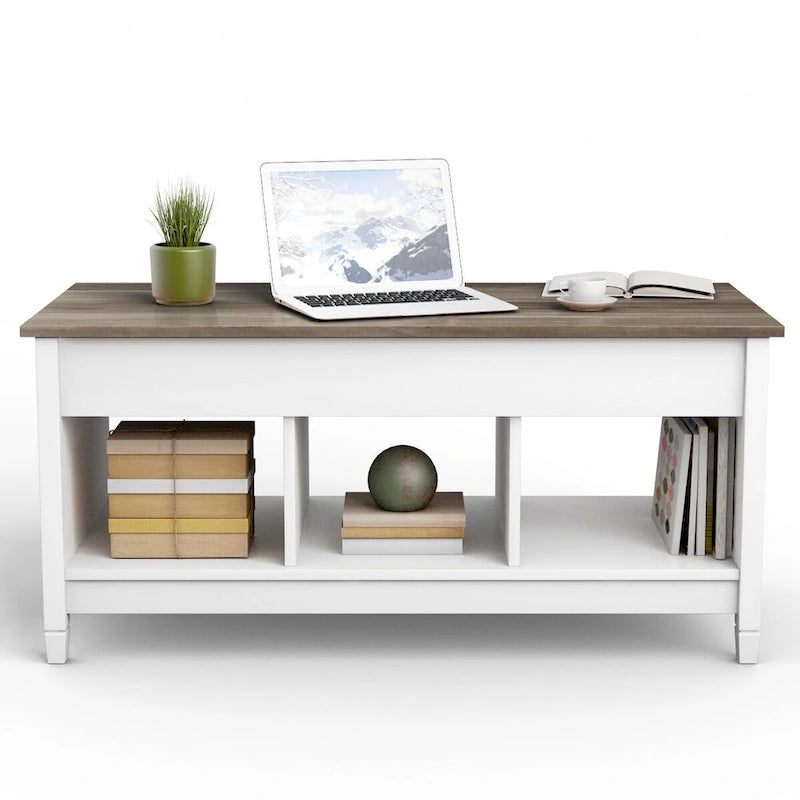 Table basse élévatrice blanche avec rangement dissimulé – Style moderne, pour 1 à 2 personnes