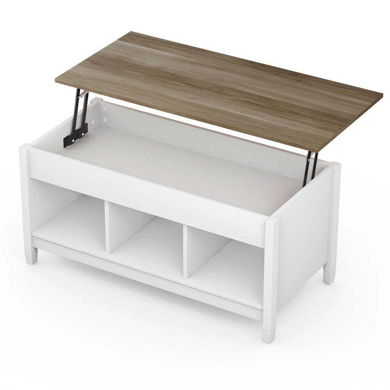Table basse élévatrice blanche avec rangement dissimulé – Style moderne, pour 1 à 2 personnes