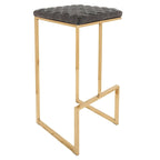 Tabouret de bar en cuir matelassé Bleu paon / Vert olive / Noir anthracite / Marron clair / Gris – Piètement luge en métal doré, Assise unique