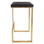 Tabouret de bar en cuir matelassé Bleu paon / Vert olive / Noir anthracite / Marron clair / Gris – Piètement luge en métal doré, Assise unique