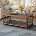Table basse rectangulaire marron avec étagère de rangement – Style rétro, pour 1 à 2 personnes