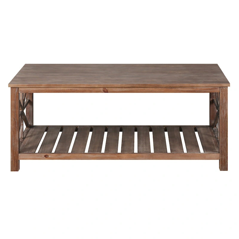 Table basse rectangulaire marron avec étagère de rangement – Style rétro, pour 1 à 2 personnes