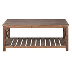 Table basse rectangulaire marron avec étagère de rangement – Style rétro, pour 1 à 2 personnes