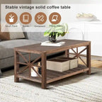 Table basse rectangulaire marron avec étagère de rangement – Style rétro, pour 1 à 2 personnes