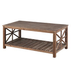 Table basse rectangulaire marron avec étagère de rangement – Style rétro, pour 1 à 2 personnes