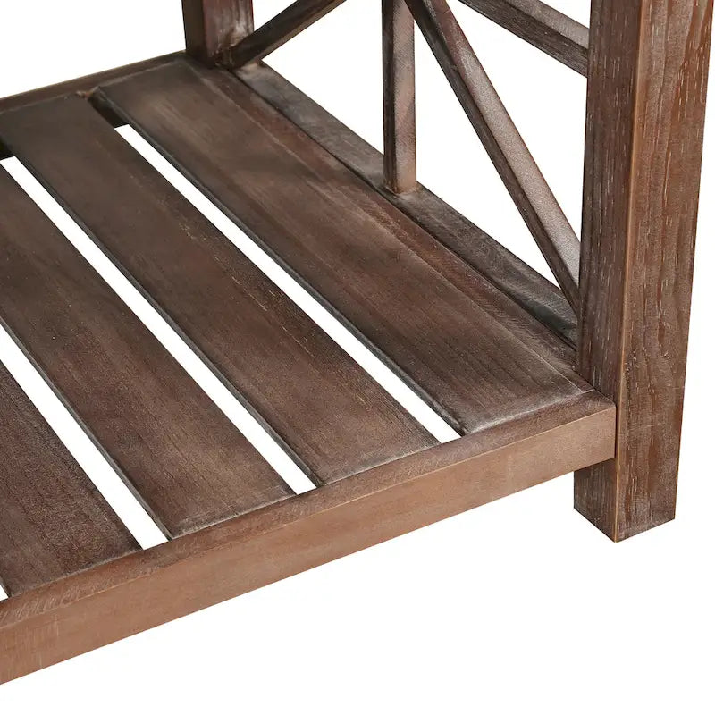 Table basse rectangulaire marron avec étagère de rangement – Style rétro, pour 1 à 2 personnes