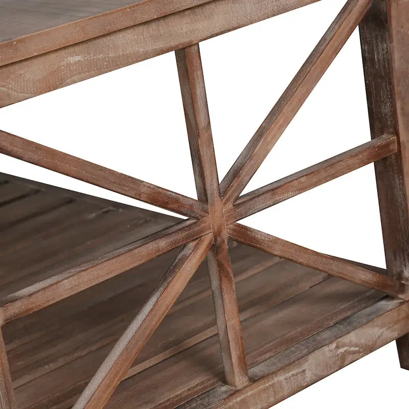 Table basse rectangulaire marron avec étagère de rangement – Style rétro, pour 1 à 2 personnes