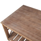 Table basse rectangulaire marron avec étagère de rangement – Style rétro, pour 1 à 2 personnes