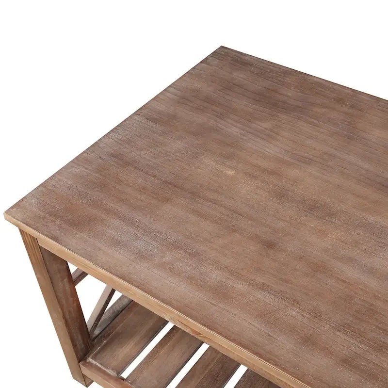 Table basse rectangulaire marron avec étagère de rangement – Style rétro, pour 1 à 2 personnes